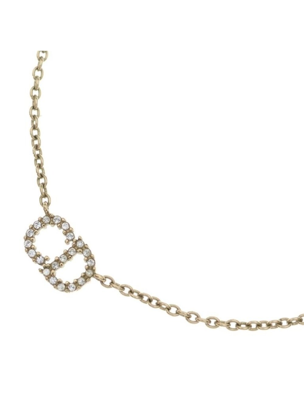 Dior CD Logo Necklace Rhinestone Plated Gold